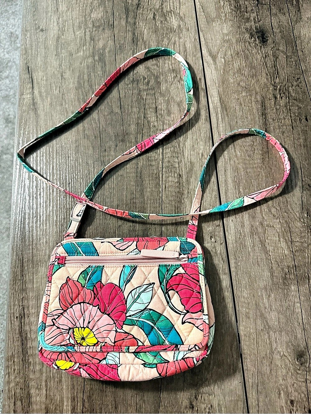 Vera Bradley Floral Crossbody Bag in Pink & Green